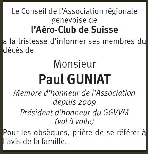 Paul GUNIAT : annonce AéCS Genève (TDG lundi 26 juin 2017)